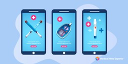 Illustration of three cell phones, each with a different screen pertaining to a lab portal.